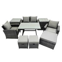 GARTENTISCHGRUPPE Polyrattan 7-Sitzer - Dunkelgrau/Grau, Glas/Kunststoff - Fimous