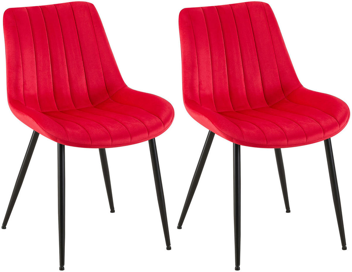 STUHL 2er Set Samt rot - Rot/Schwarz, Textil/Metall (46/82/61cm) - CLP