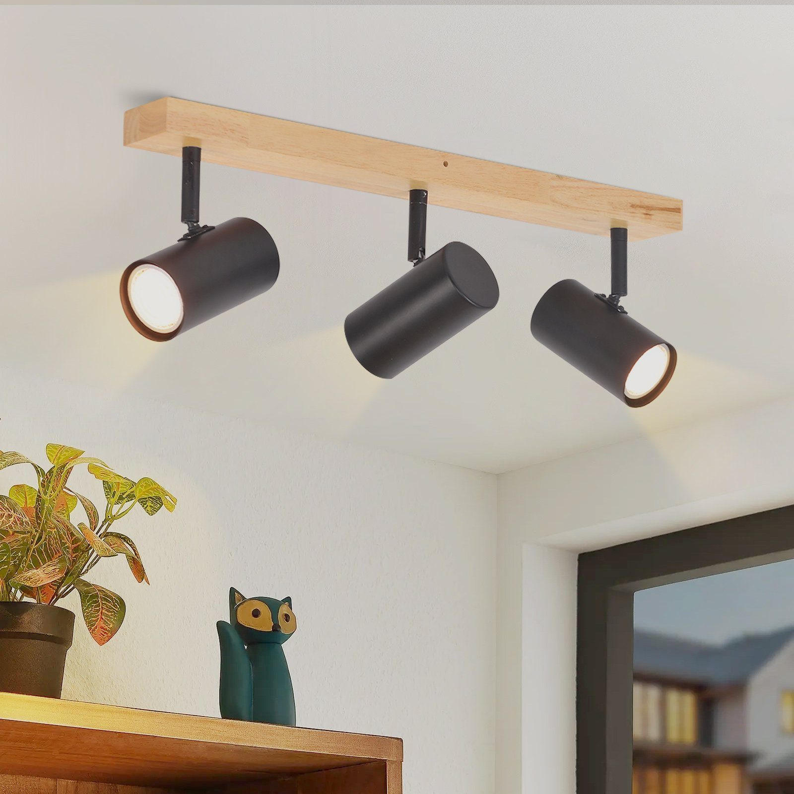 DECKENLEUCHTE Wandel - Schwarz, Holzwerkstoff (47/5/17cm) - Nettlife