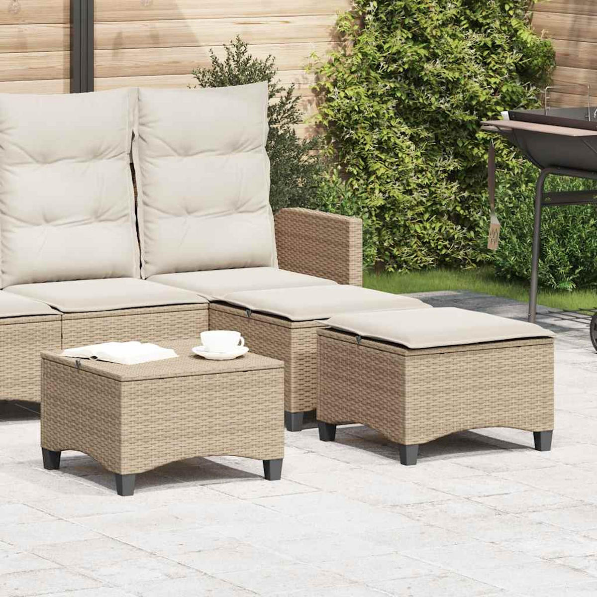 GARTENHOCKER Mit Kissen 2 Stk. Beige 55/55/36 Cm Poly Rattan - Creme, Kunststoff (55/36/55cm) - vidaXL