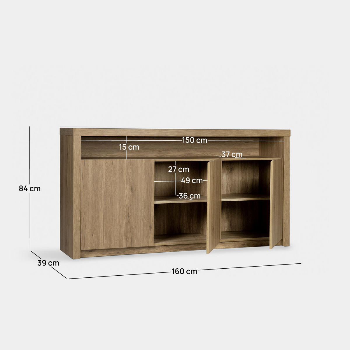 ANRICHTE NIEDRIGE Indiana Natürlich 160 cm x 84 cm - Naturfarben, Holzwerkstoff (160/84/39cm) - Klast Home