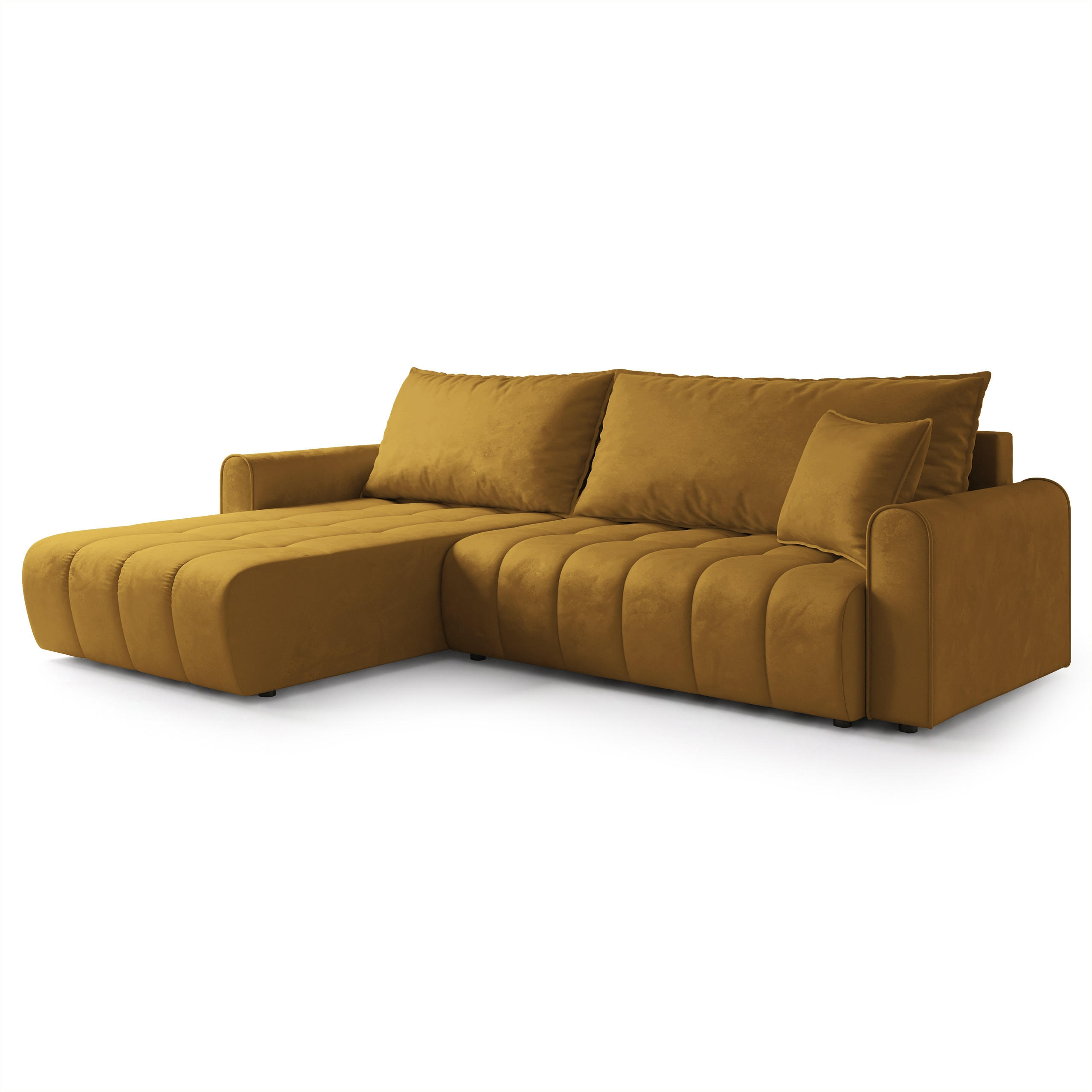 ECKSOFA FRIGA Gelb Velours-Stoff mit Schlaffunktion - Gelb, Holz (283/185cm) - MASSENO