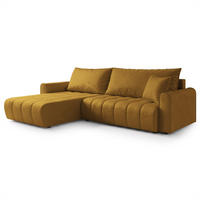 ECKSOFA FRIGA Gelb Velours-Stoff mit Schlaffunktion - Gelb, Holz (283/185cm) - MASSENO