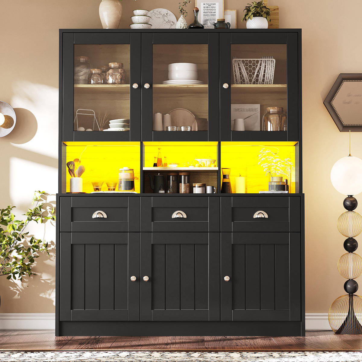 BUFFETSCHRANK Schwarz 140/40/175 cm - Schwarz, Holz (140/175/40cm) - PANGIVO