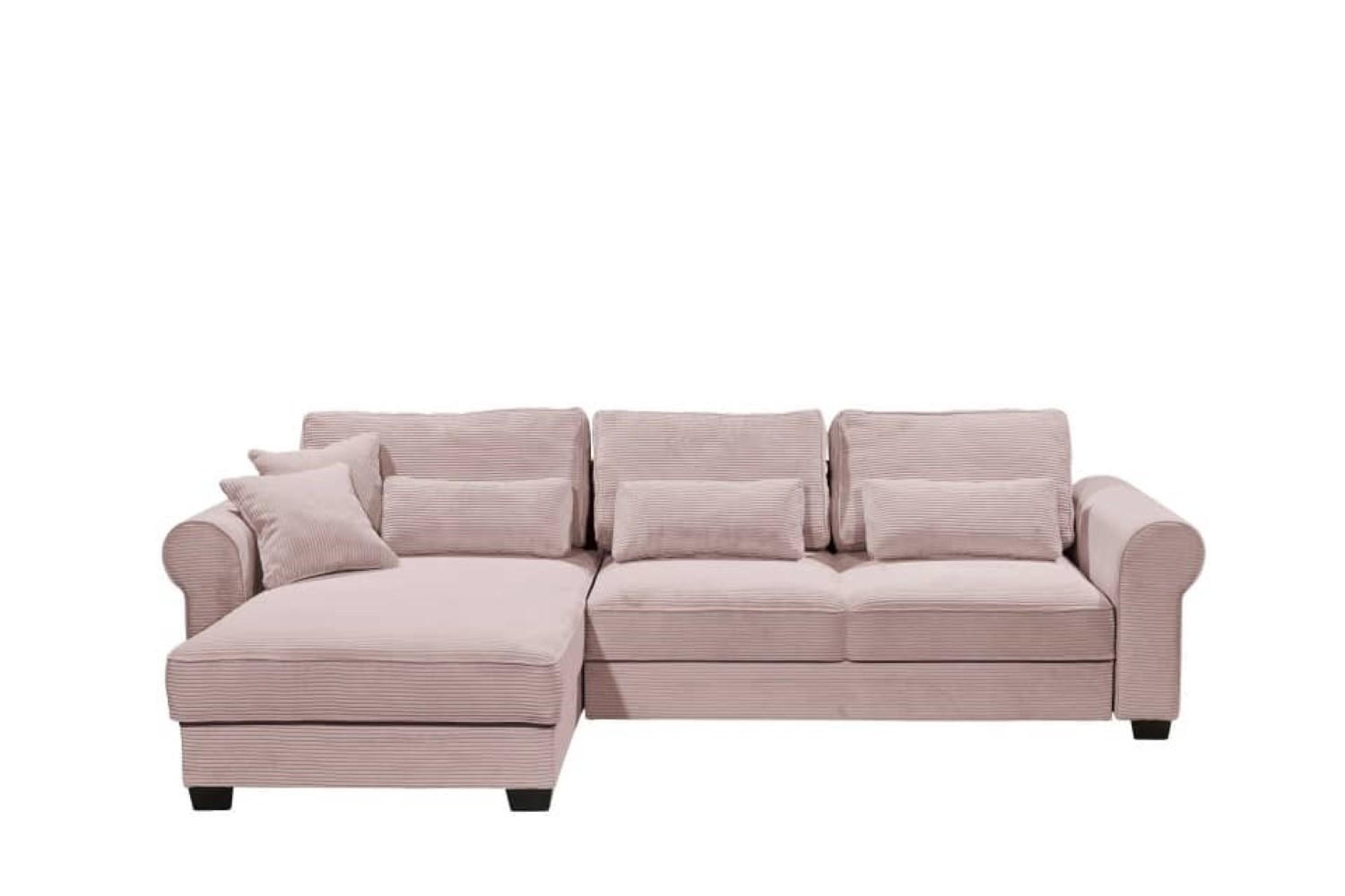 ECKSOFA beidseitig montierbar, Schlaffunktion mit Bettkasten und Nosagfederung in Breitcord - Schwarz/Rosa, Textil (318/197cm) - ed exciting design