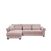 ECKSOFA beidseitig montierbar, Schlaffunktion mit Bettkasten und Nosagfederung in Breitcord - Schwarz/Rosa, Textil (318/197cm) - ed exciting design