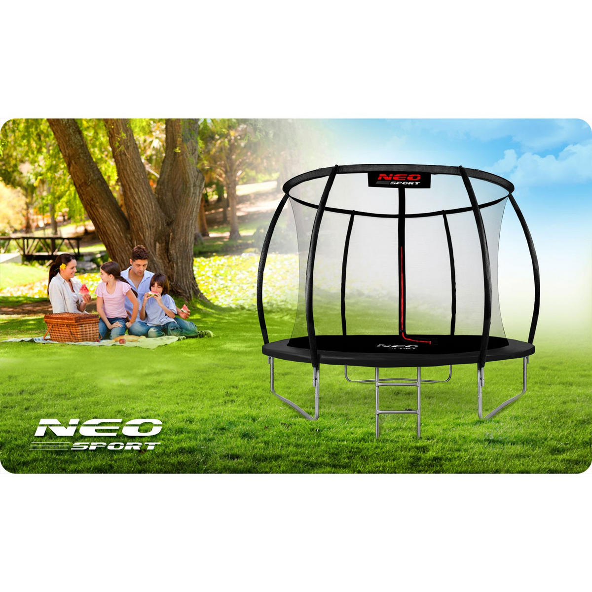 PROFILIERTES Gartentrampolin 8 ft/252 cm mit Innennetz - Schwarz, Metall (252/252cm)
