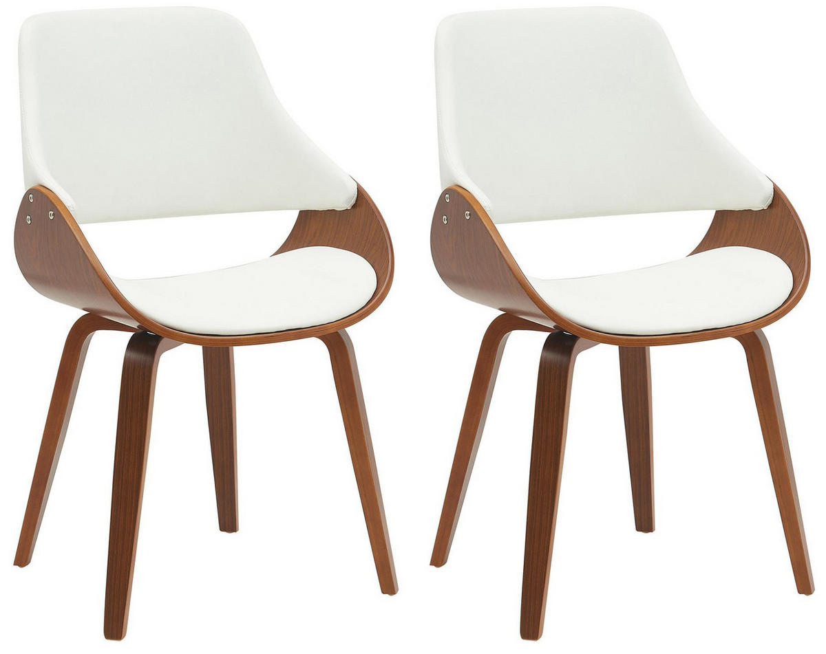 ESSZIMMERSTUHL 2er Set Lederlook Walnuss/Weiß - Walnussfarben/Weiß, Holz/Textil (52/86/54cm) - CLP