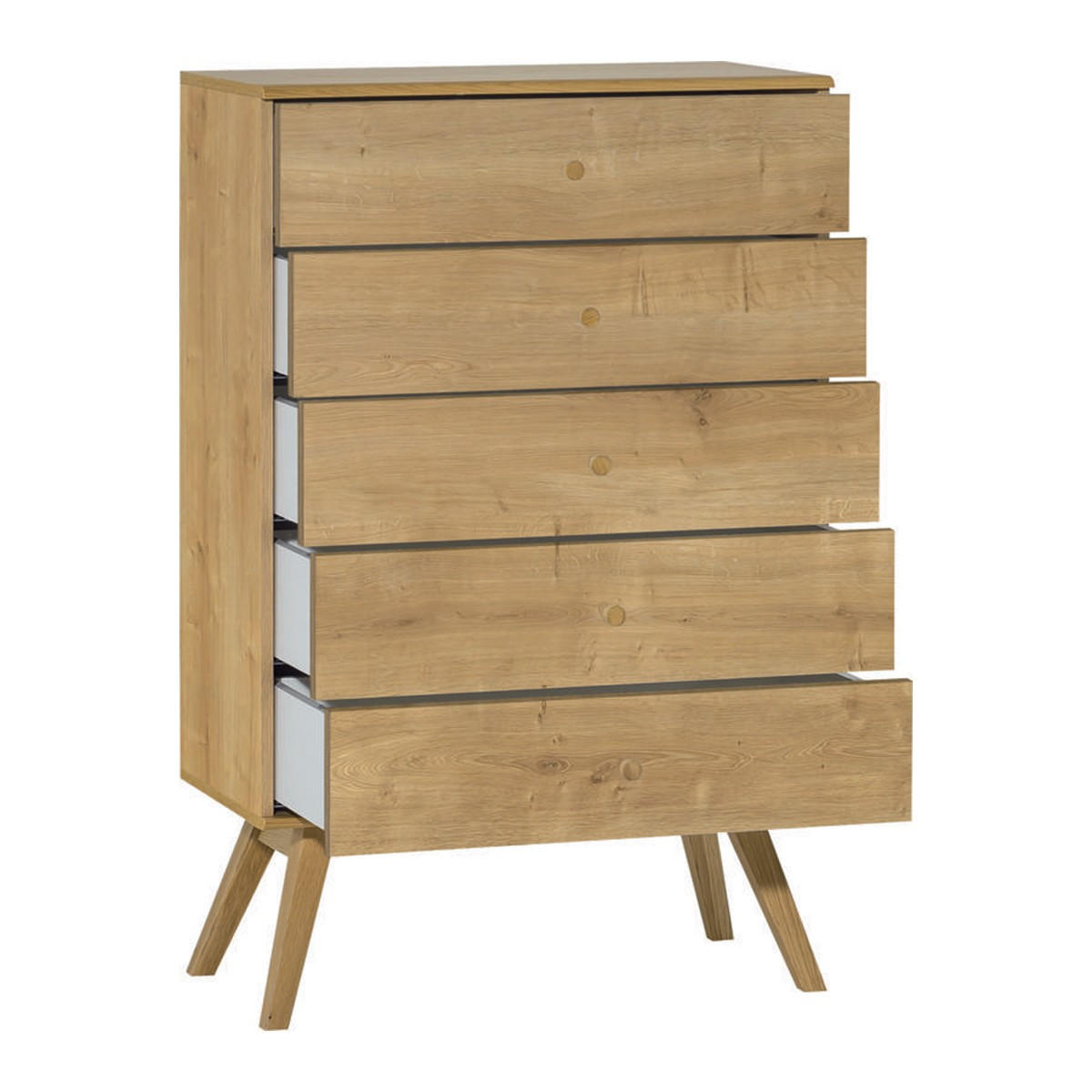 KOMMODE mit 5 Schubladen L75 cm - NATURE - Eichefarben, Holzwerkstoff (40/117/75cm) - Calicosy
