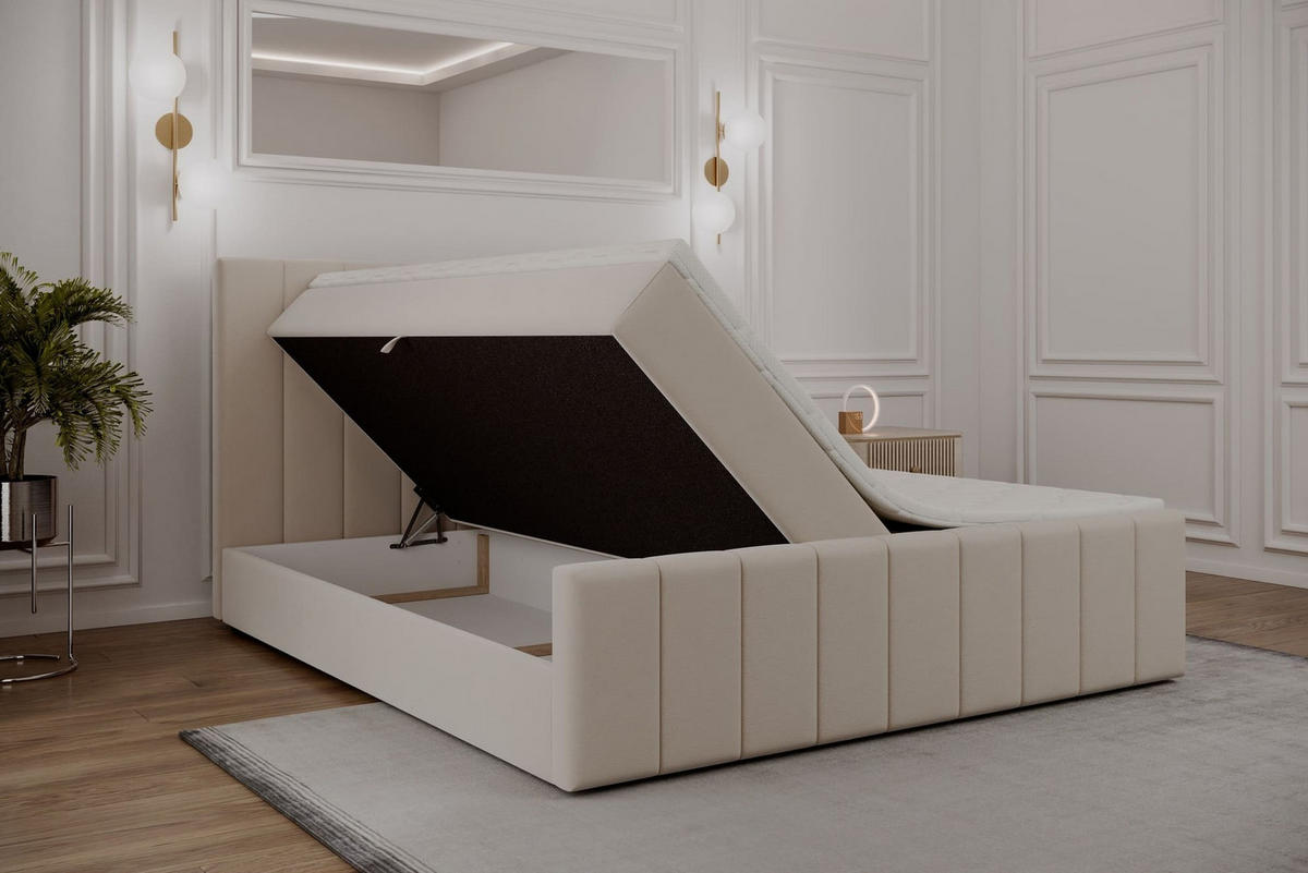 KONTINENTALBETT - Boxspringbett 01 bis 180x200 - Trinity 2 - Beige - Beige/Kieferfarben, Holzwerkstoff/Textil (180/200cm) - Möblo