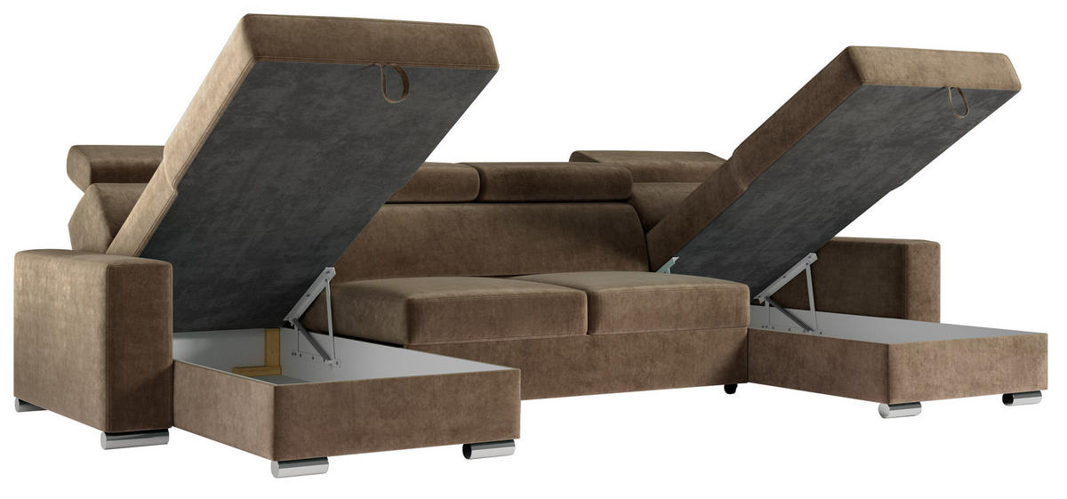 WOHNLANDSCHAFT FOX U Braun - Velvet - Silberfarben/Braun, Kunststoff/Textil (306/98/168cm) - MKS