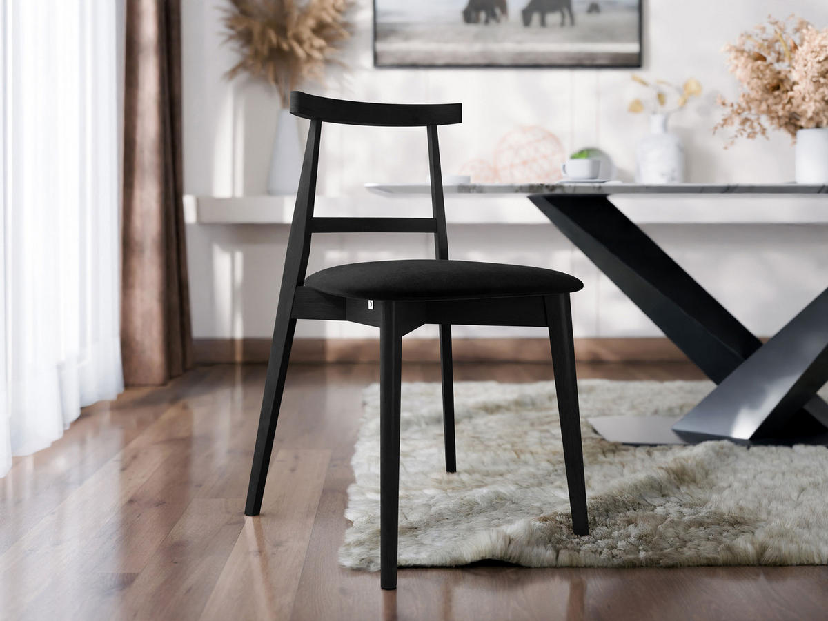 WOHNZIMMER STUHL KT71, Holzfarbe: Schwarz - Schwarz, Holz/Textil (48/75/54cm) - MIRJAN24