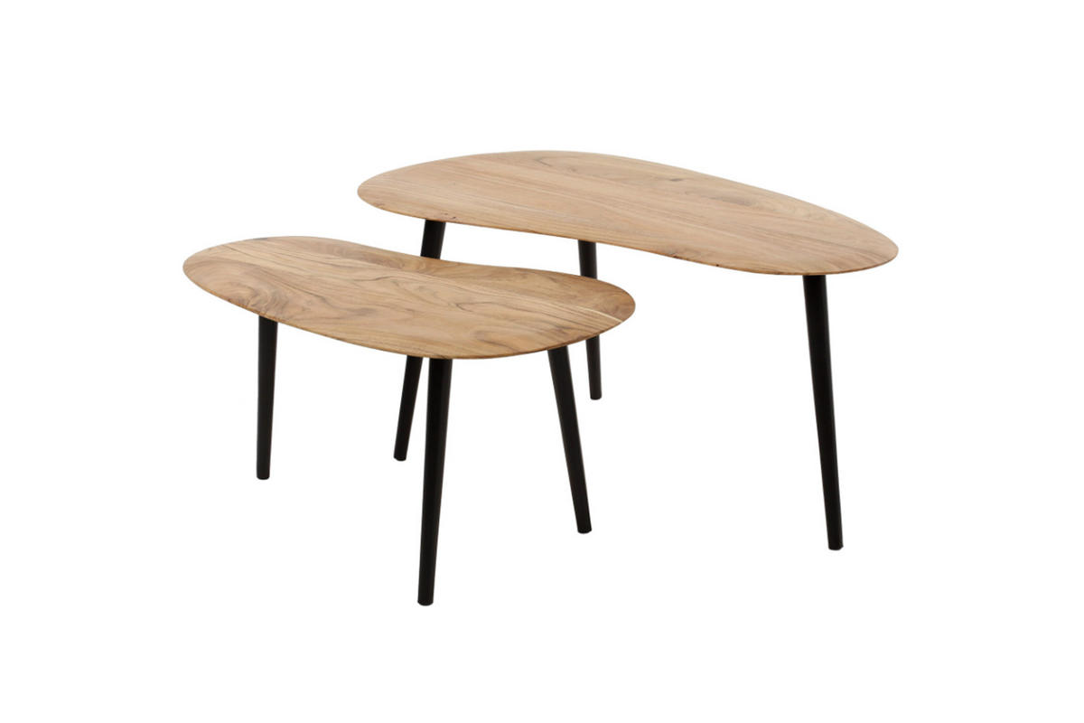 COUCHTISCH-SET RINA Braun Akazie - Schwarz/Braun, Holz/Metall (90/50/40cm) - KAWOLA