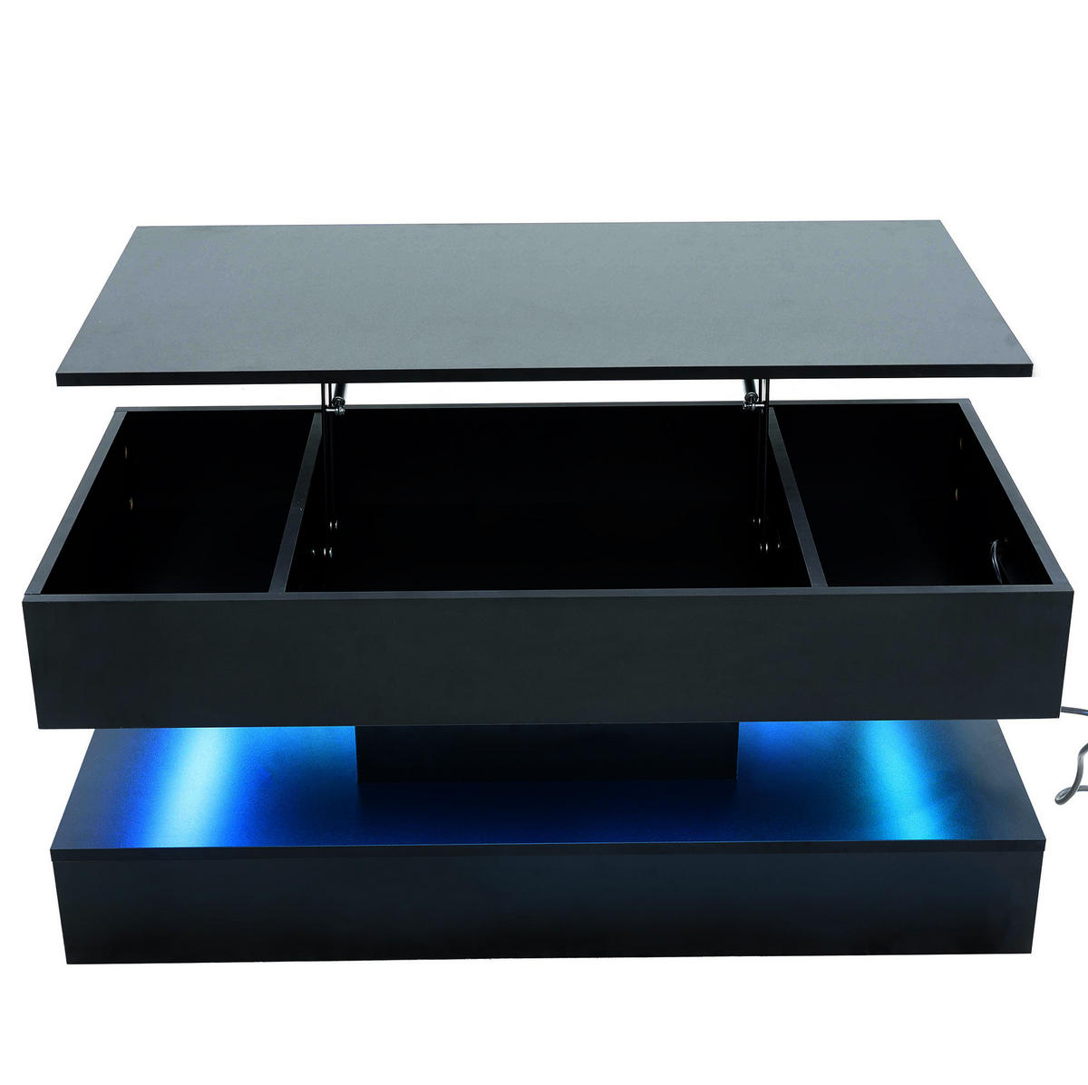COUCHTISCH 100/50/42 cm in Schwarz, höhenverstellbar mit LED-Beleuchtung - Schwarz, Holzwerkstoff (100/50/42cm) - Flora Grace