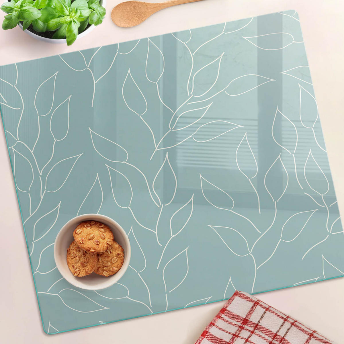 GLASPLATTE 60x52 cm Blattmuster - Blau, Glas (60/0.4/52cm) - TULUP