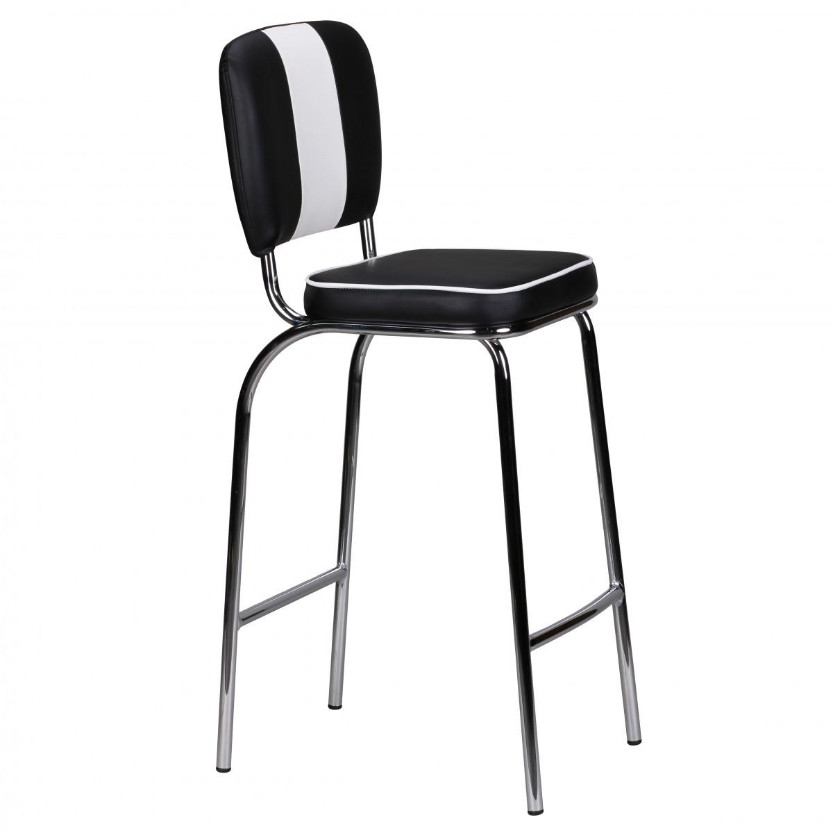 BARHOCKER Kunstleder Chromfuß Retro, Schwarz 40x38x110 cm - Silberfarben/Schwarz, Kunststoff/Textil (40/110/38cm) - KADIMA DESIGN