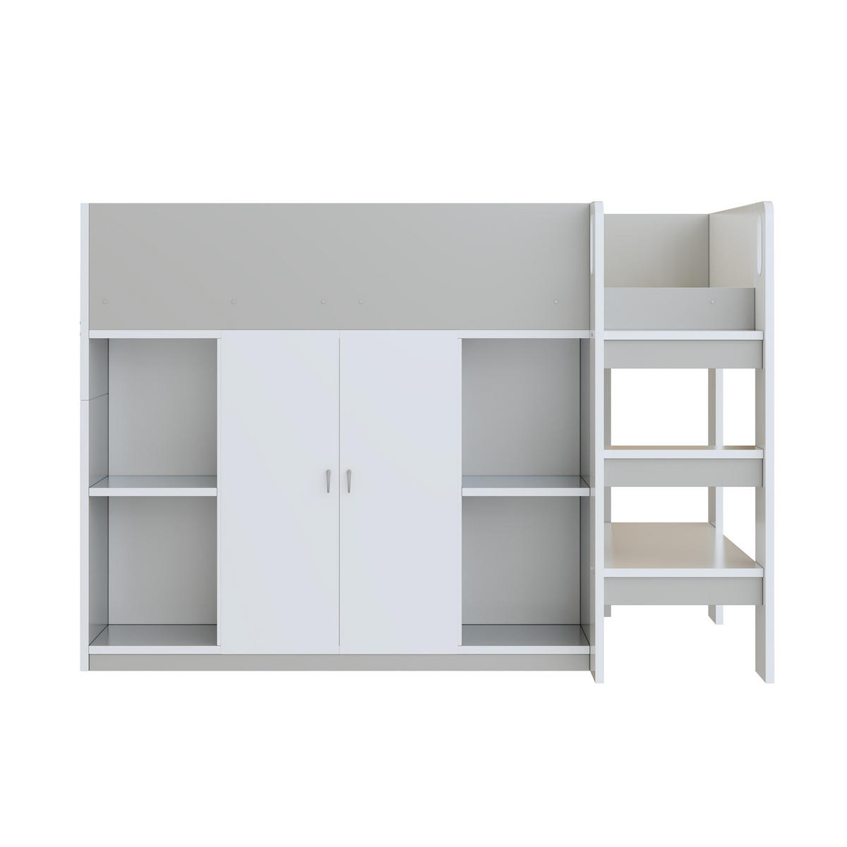 HOCHBETT aus Holz 90x200 cm in Grau mit Leiter & Stauraum - Grau, Holz (90/200cm) - Modfu