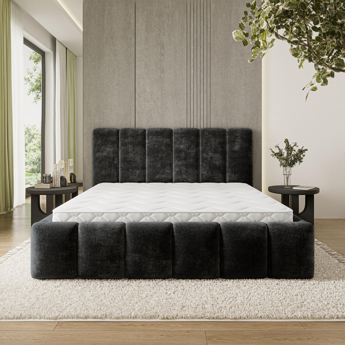 POLSTERBETT ATTORA LM 180x200 cm mit Bettkästen - Schwarz - Schwarz, Holz (180/200cm) - MASSENO