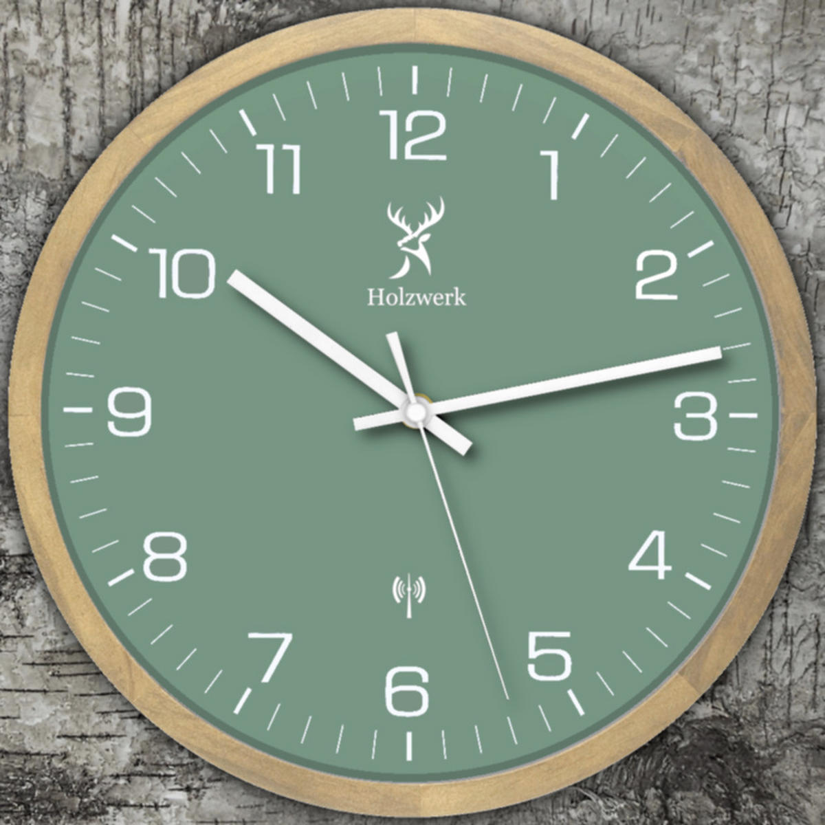 WANDUHR Holz Designer NAUMBURG (FUNK) Loft Wand Uhr, beige, grün - Beige/Weiß, Glas/Holz (30/30/4.2cm) - Holzwerk