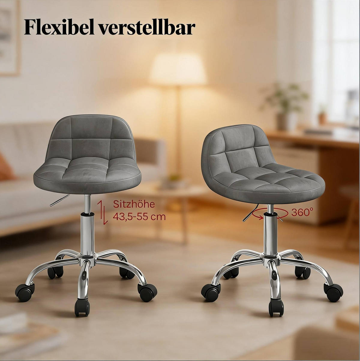 BÜROSTUHL höhenverstellbar Samt Dark Grey - Dunkelgrau, Metall (38/68/31cm) - Meubliv