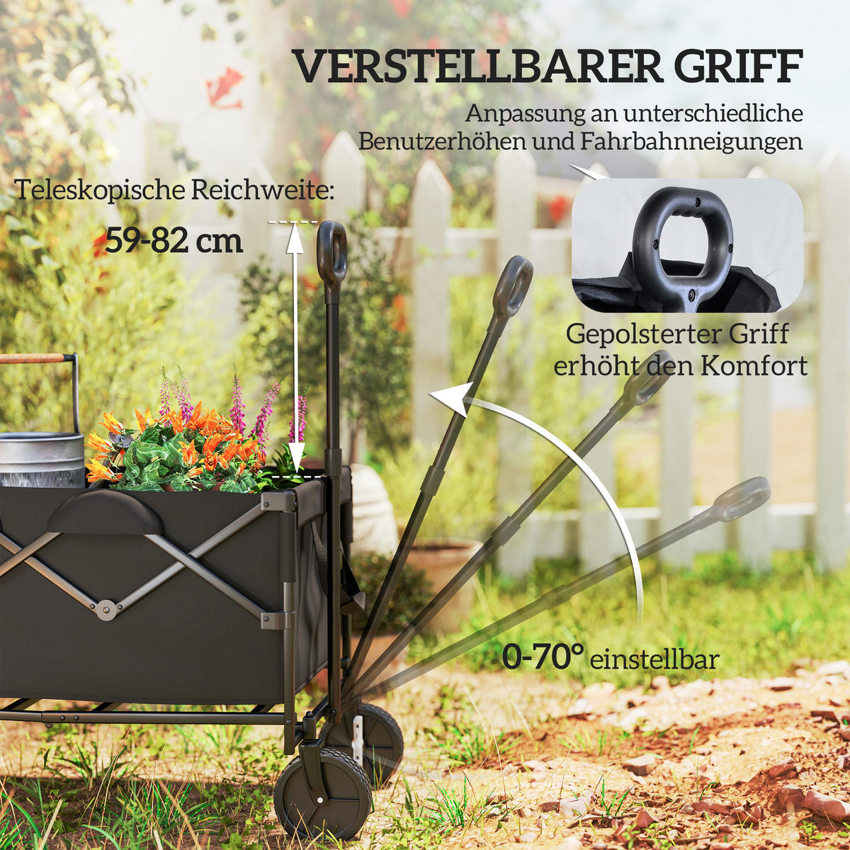 GARTENWAGEN DE-10371 klappbar, erweiterbar, 100 kg Schwarz - Schwarz, Metall (55/102/95cm) - ComfortXL