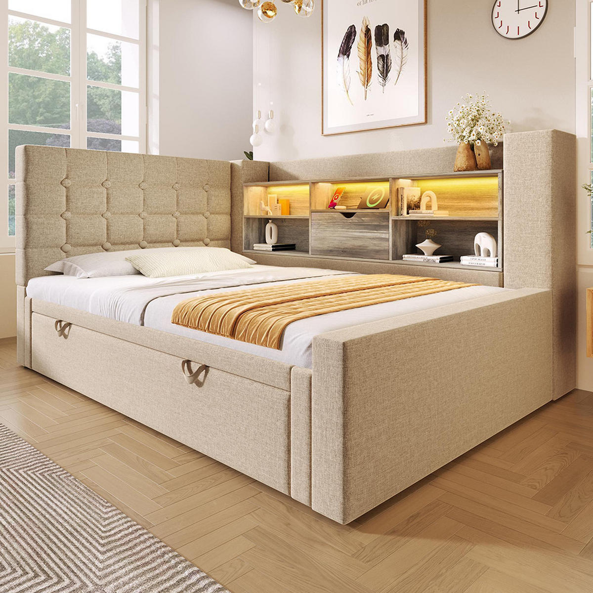 POLSTERBETT 90x200 cm mit Ausziehbett in Beige - Beige, Textil (90/200cm)