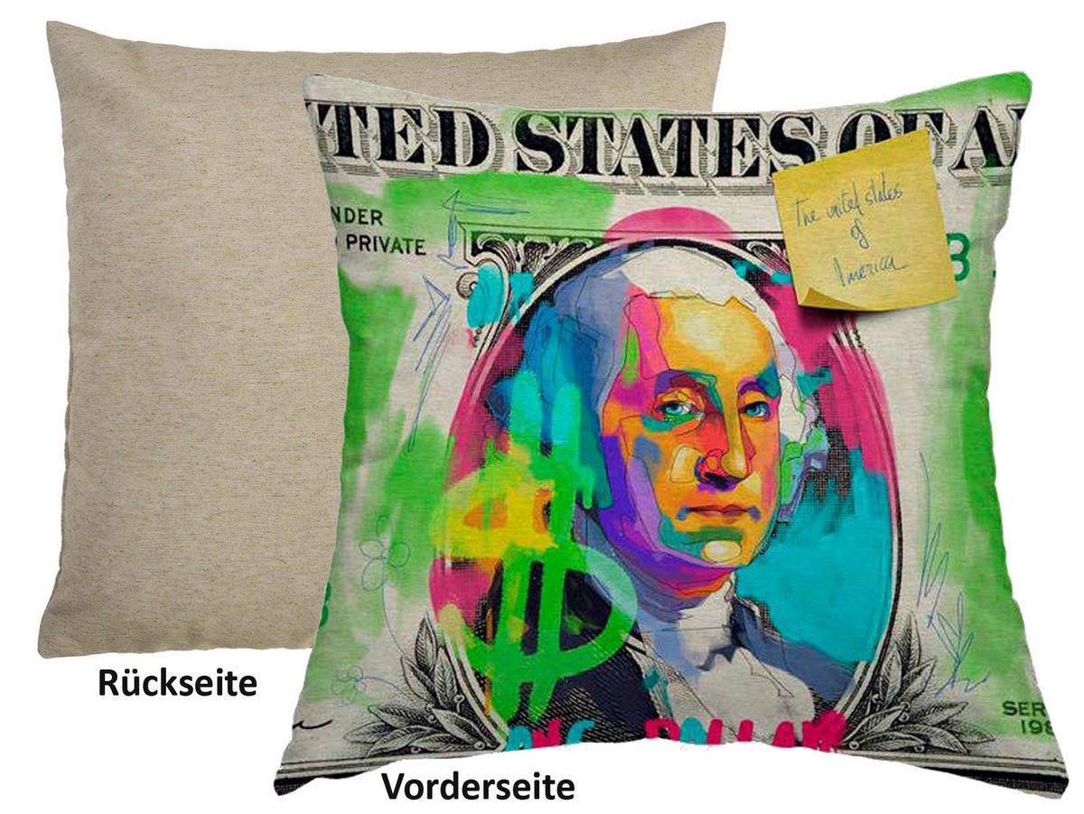 WENDE-KISSENHÜLLE POP-Art Dollar 45/45 cm - Pink/Multicolor, Textil (45/45cm) - beties Heimtextil