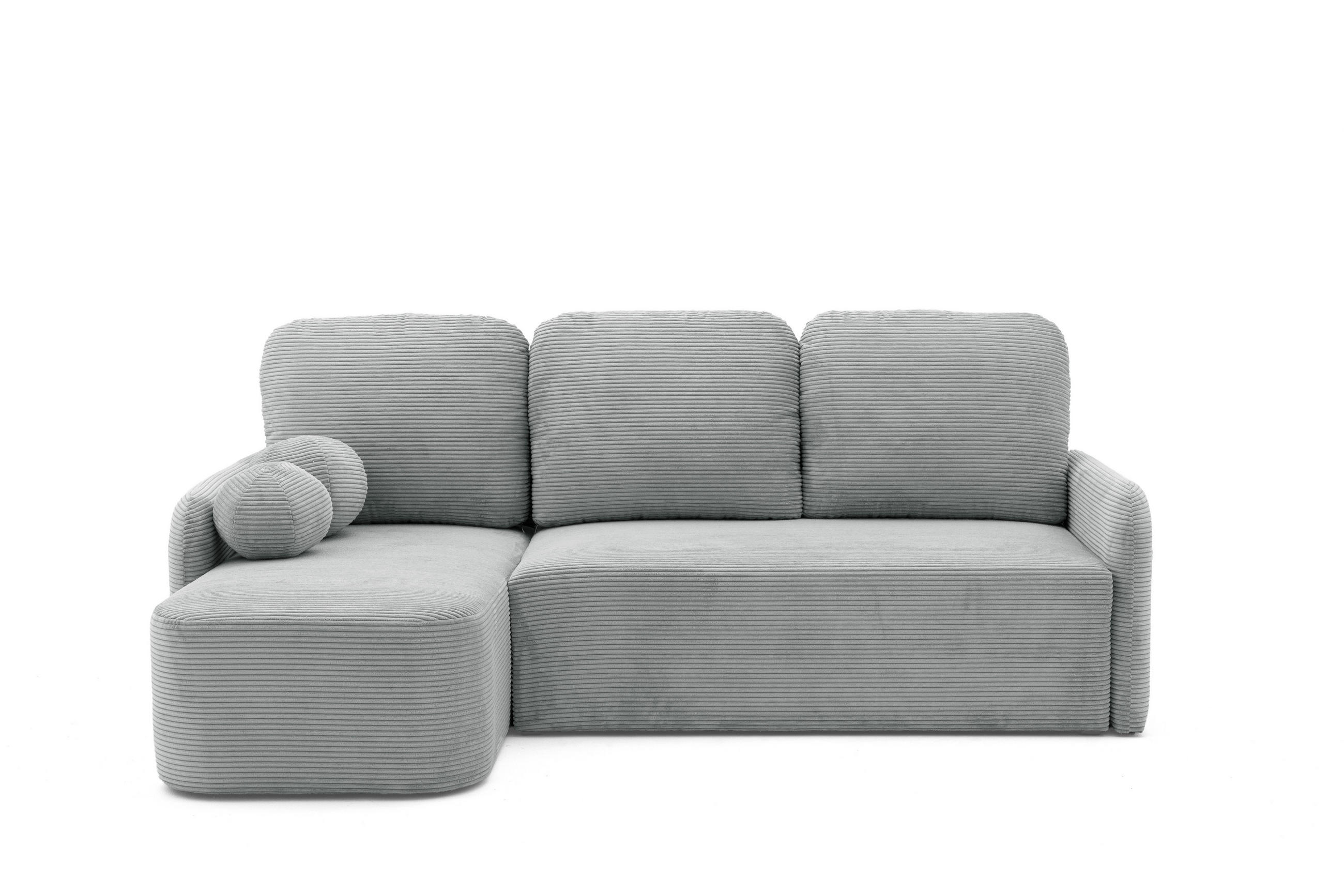 ECKSOFA CASPER L Links mit Schlaffunktion 132x198 Cord Grau - Schwarz/Grau, Holz/Kunststoff (217/145cm) - NACANAPA