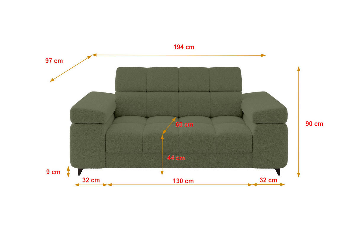SOFA 2-Sitzer LORD-S1 194x97x90 cm Grün Bouclé - Grün, Holzwerkstoff/Textil (194/90/97cm) - ALTDECOR