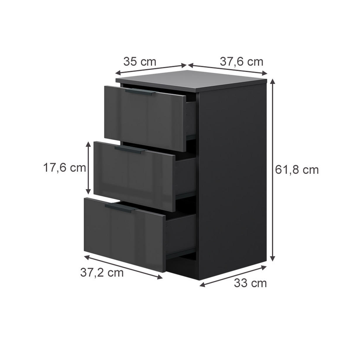 NOČNÍ STOLEK Fino Černý vysoký lesk - vysoce lesklá černá, kompozitní dřevo (37.6/61.8/35cm) - Vicco