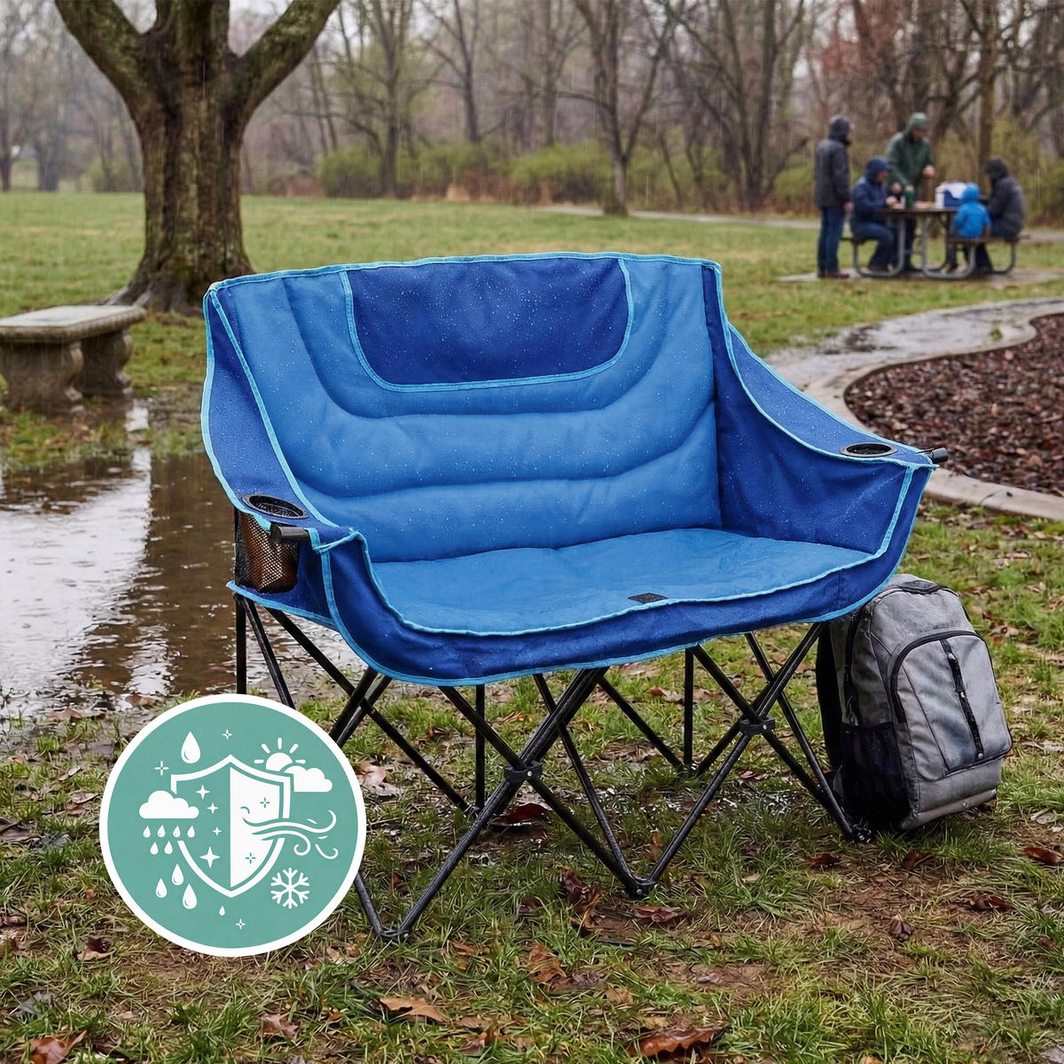 CAMPINGBANK Blau klappbar 2-Sitzer - Blau, Kunststoff/Textil (139/95/53cm) - Relaxdays