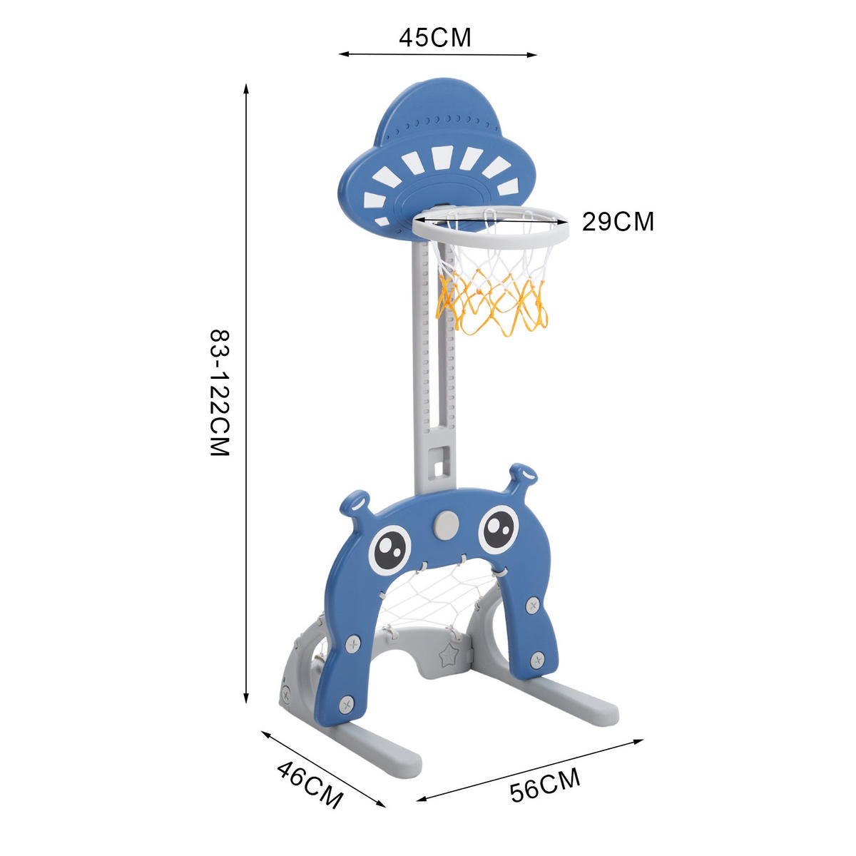 SPIELPLATZ 2 in 1 Basketballständer Fußballtor Höhenverstellbar Kunststoff - Blau/Weiß, Kunststoff (56/83/46cm) - Livingandhome