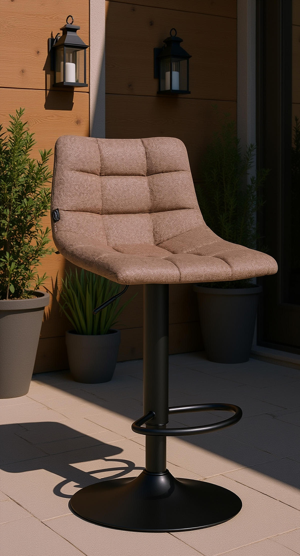 BARHOCKER James Stoff schwarz taupe - Schwarz/Grau, Textil/Metall (43/108.5/46.5cm) - TPFLiving