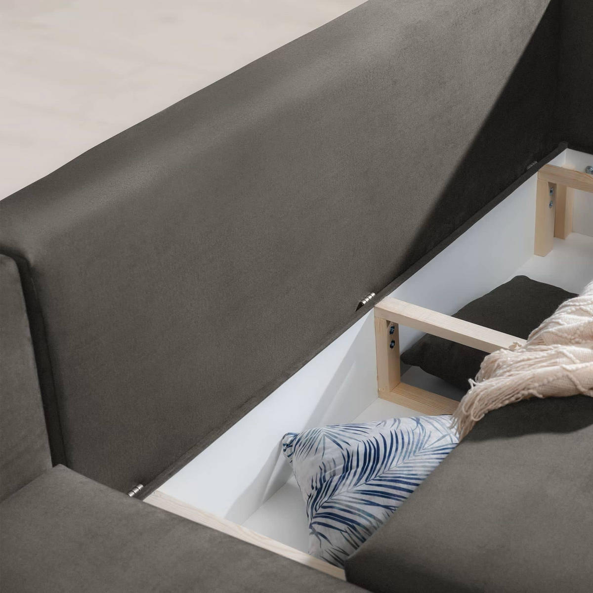 ECKSOFA mit Schlaffunktion und Bettkasten, Loco-Stoff - Schwarz/Grau, Textil/Metall (289/190cm) - Eltap