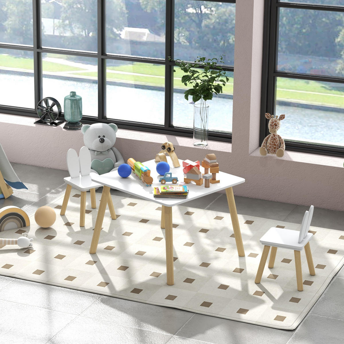 KINDERSITZGRUPPE DE-17515 Hasenohren-Design mit Stauraum Weiß - Weiß, Holzwerkstoff (60/44/60cm) - ComfortXL