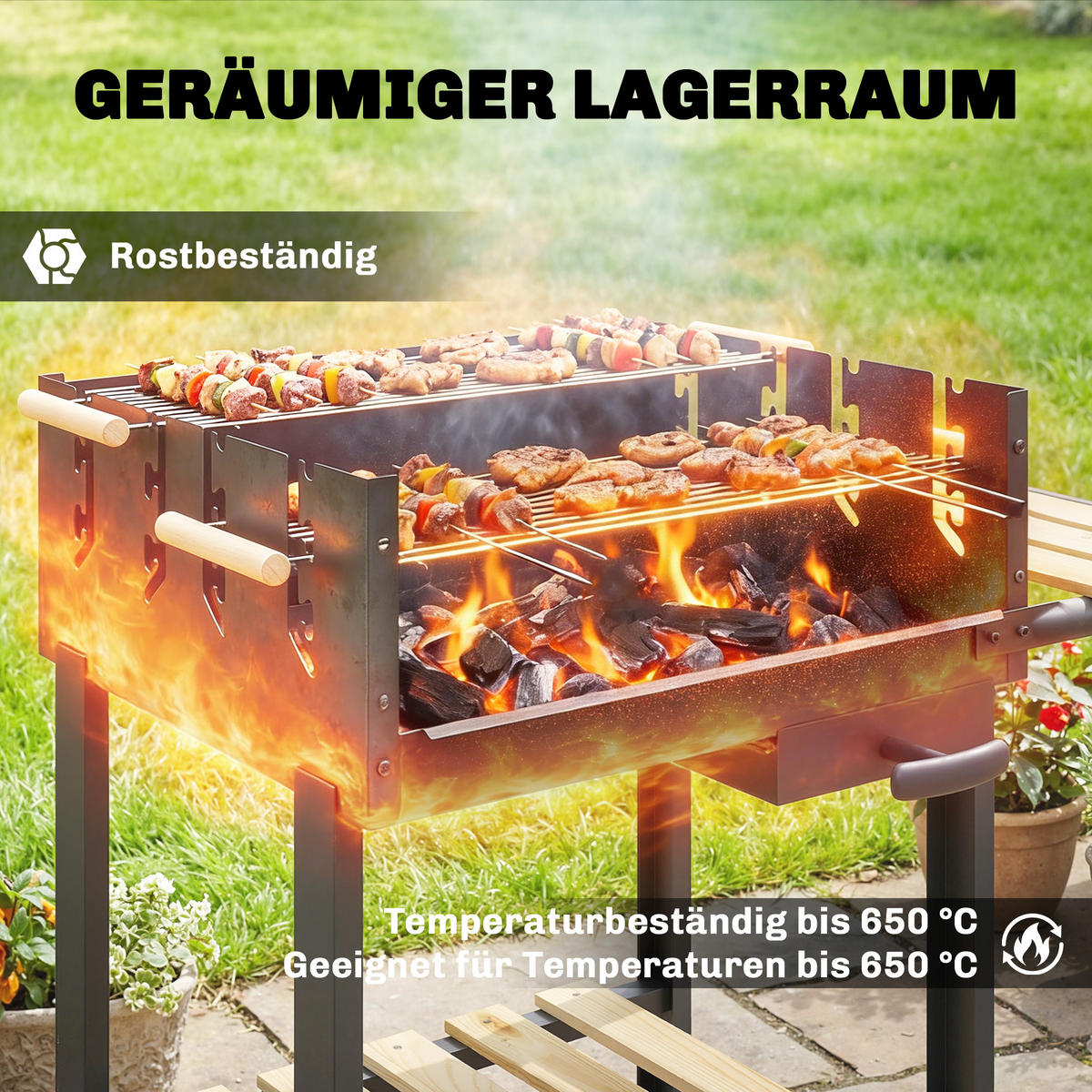 HOLZKOHLEGRILL Metall Kiefernholz Schwarz - Schwarz, Metall (58/82/99.5cm) - Outsunny