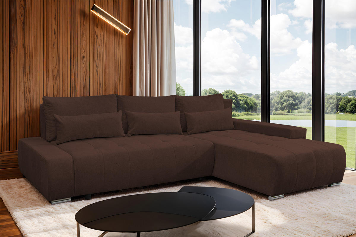 ECKSOFA Bloom mit Bettkasten und Schlaffunktion L-Form - Braun, Textil (267/185cm)
