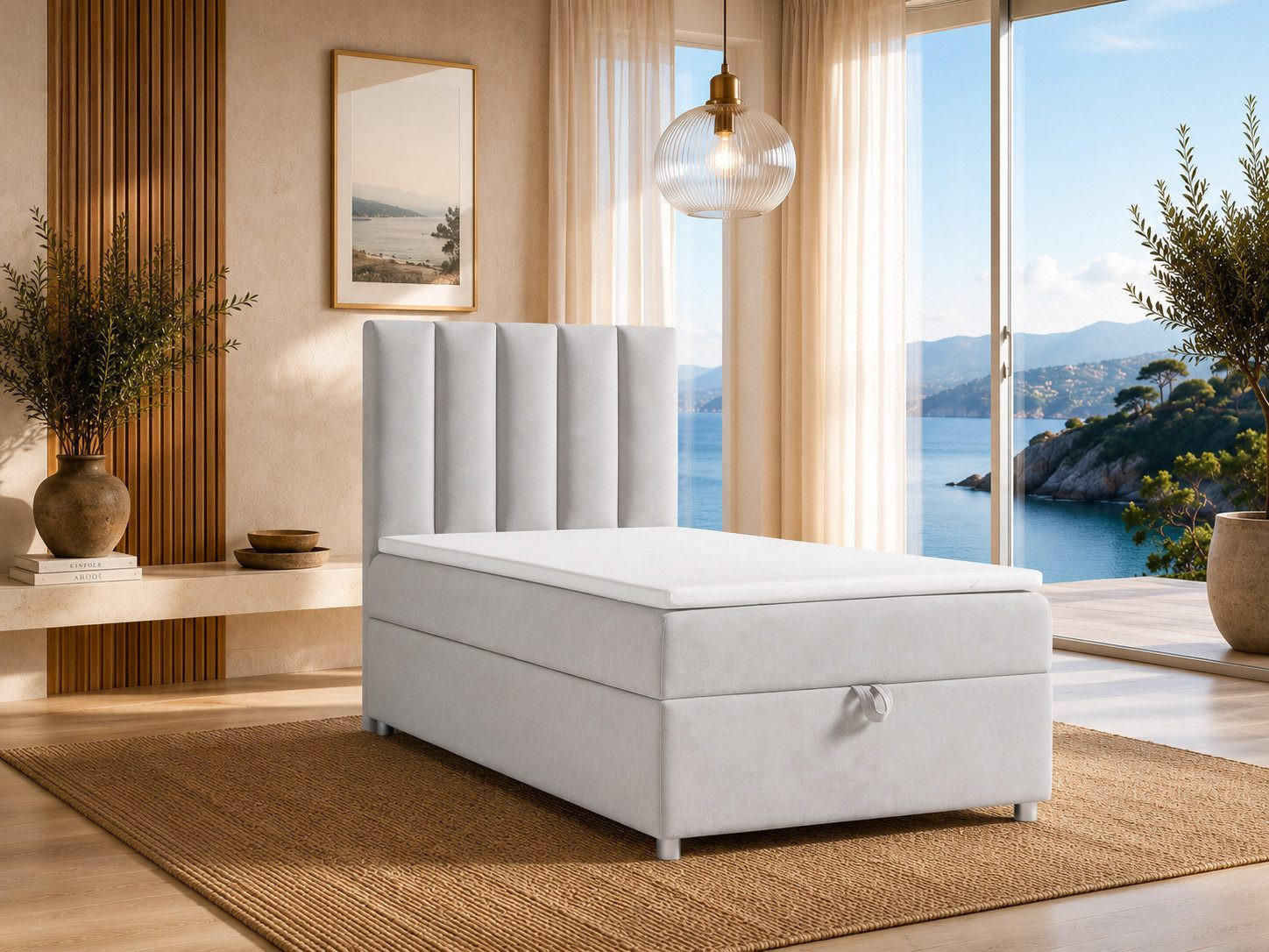 BOXBETT mit Bettkasten Trinity K-10 SINGLE Bonellfederkern inkl. Topper - Silberfarben, Holz/Holzwerkstoff (90/200cm) - Best For Home