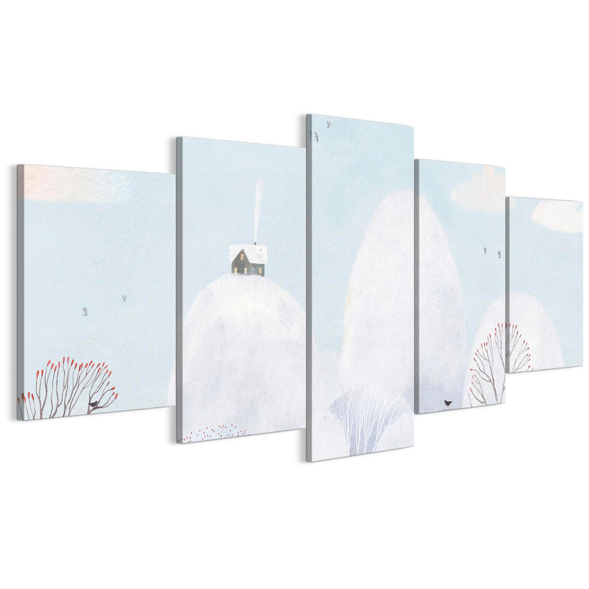 LEINWANDBILD Winter 5-tlg. 200x100 cm - Weiß, Holz (200/100cm) - LUMASOUL