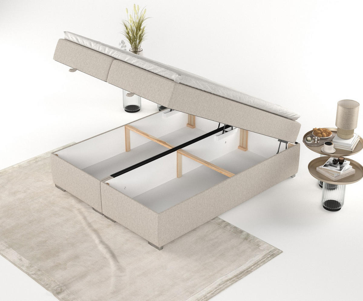 BOXBETT Reto 140/200 cm Hellbeige im Megan Stoff - Sandfarben/Chromfarben, Holz/Holzwerkstoff (140/200cm) - AltaBeds