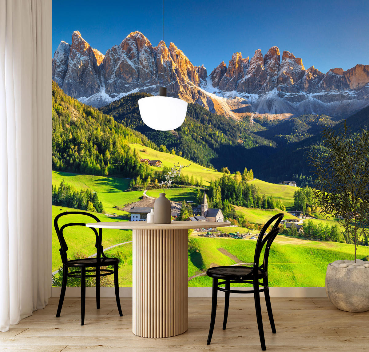 FOTOTAPETE Berge Bäume Natur Landschaft 3D 450x315 - Blau/Beige, Papier (450/315cm) - Muralo