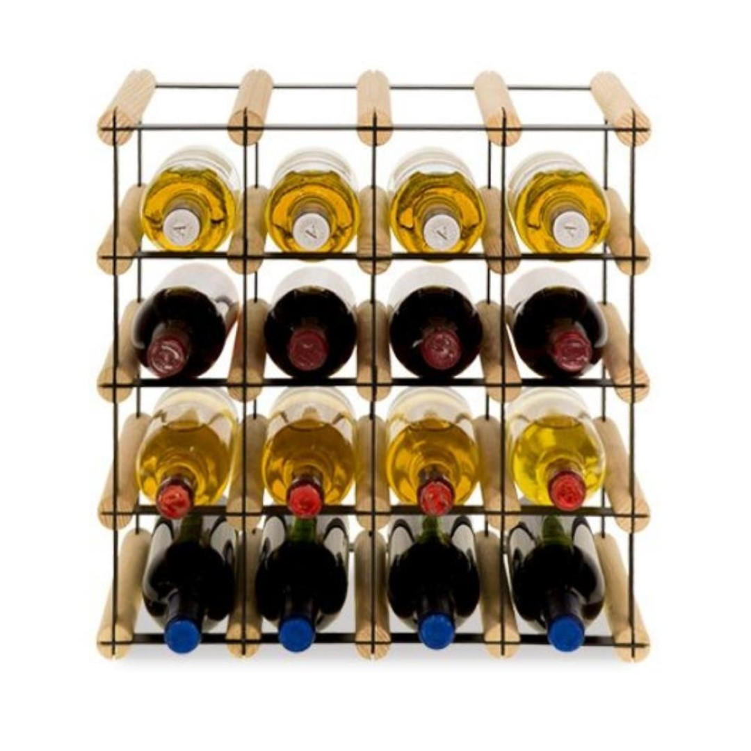 WEINREGAL Vinotega Mod Metal 42,5x42,5x24,5 cm 4x4 Flaschen Massives Kiefernholz Natur - Naturfarben, Holz (42.5/42.5/24.5cm) - PROREGAL