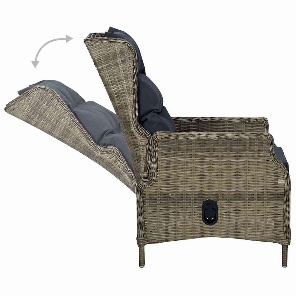 GARTENSESSEL mit verstellbarer Rückenlehne und Auflagen, 57/88/100 cm, aus Poly Rattan, Braun - Braun, Naturmaterialien/Textil (88/100/57cm) - vidaXL