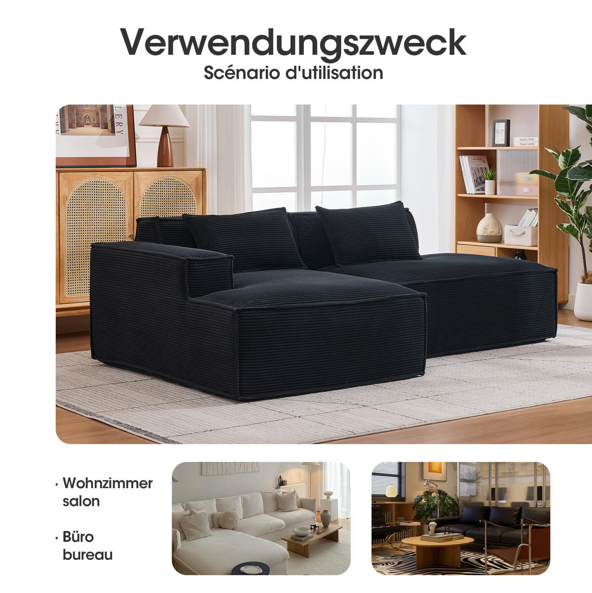 3-SITZER-SOFA 235 cm mit Taschenfederkern, High-Density-Schaum und pflegeleichtem Polyesterbezug, Schwarz - Schwarz, Textil (235/70/129cm) - Redom