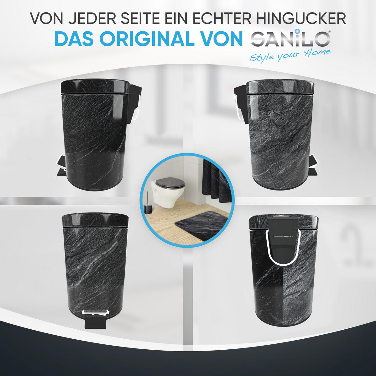 KOSMETIKEIMER Granit - Dunkelgrau/Schwarz, Kunststoff/Metall (17/25/25cm) - Sanilo