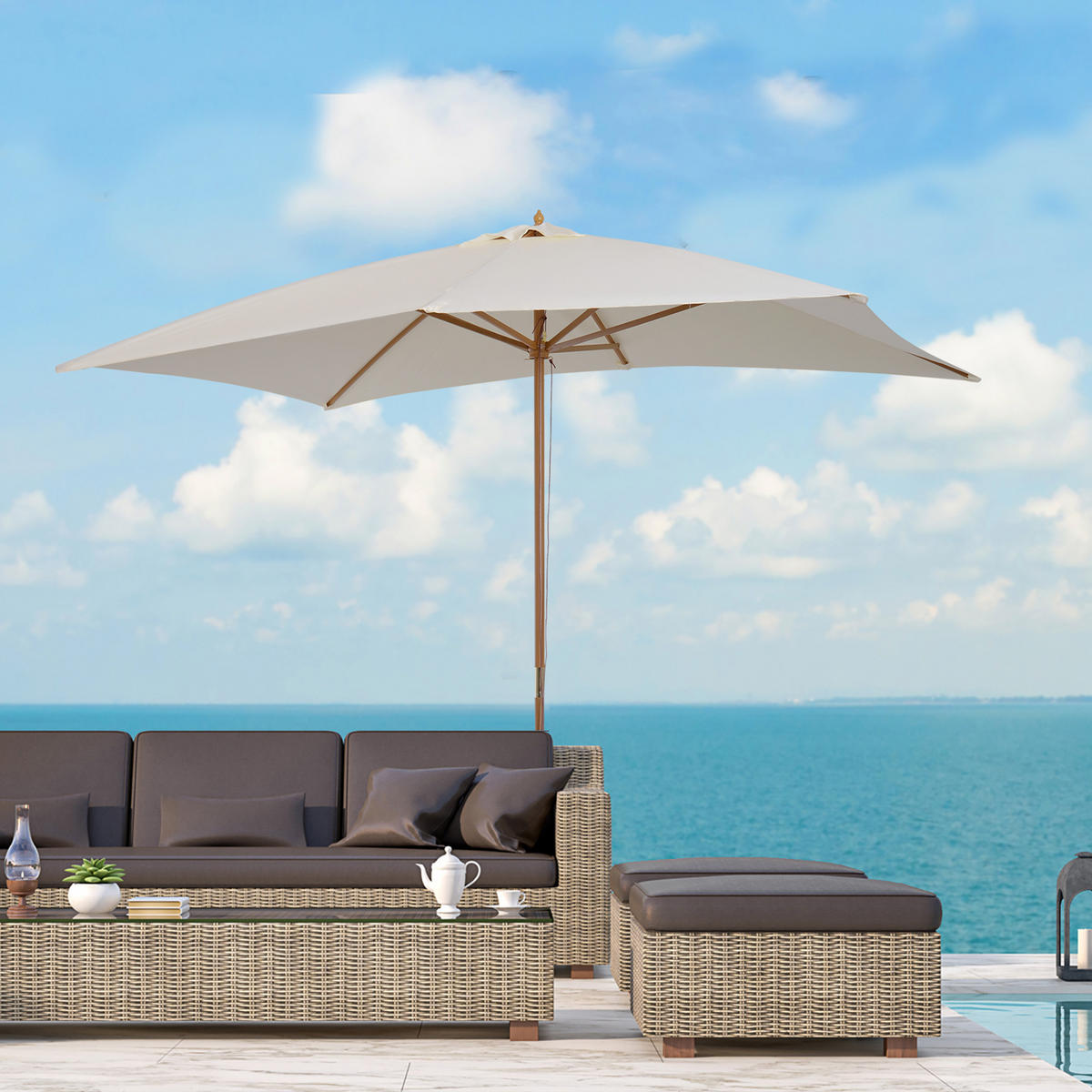 SONNENSCHIRM DE-11391 rechteckig, doppeltes Dach, 3 x 2 m Creme - Beige, Holzwerkstoff (200/295cm) - ComfortXL