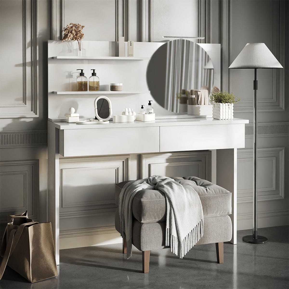 BADSPIEGELSCHRANK Avena Weiß 120 x 50 cm mit 3 offenen Fächern - Weiß, Holzwerkstoff (120/50/13.5cm) - Vicco