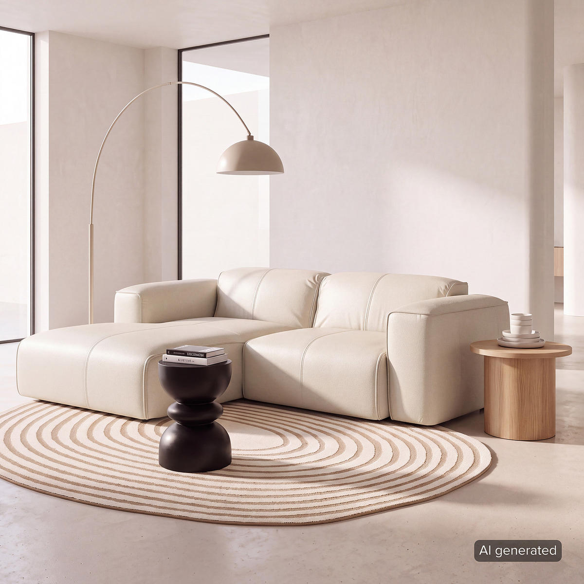 ECKSOFA mit XL-Longchair - Hellgrau/Schwarz, Leder/Kunststoff (260/171cm) - home24