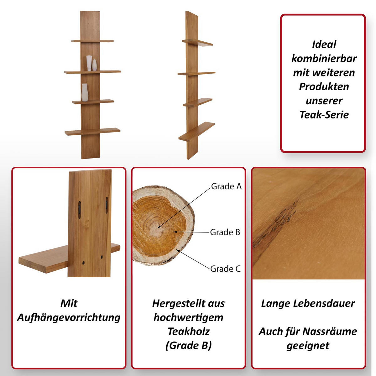 TEAK-WANDREGAL Braun - Braun, Holz (56/151/15cm) - MCW