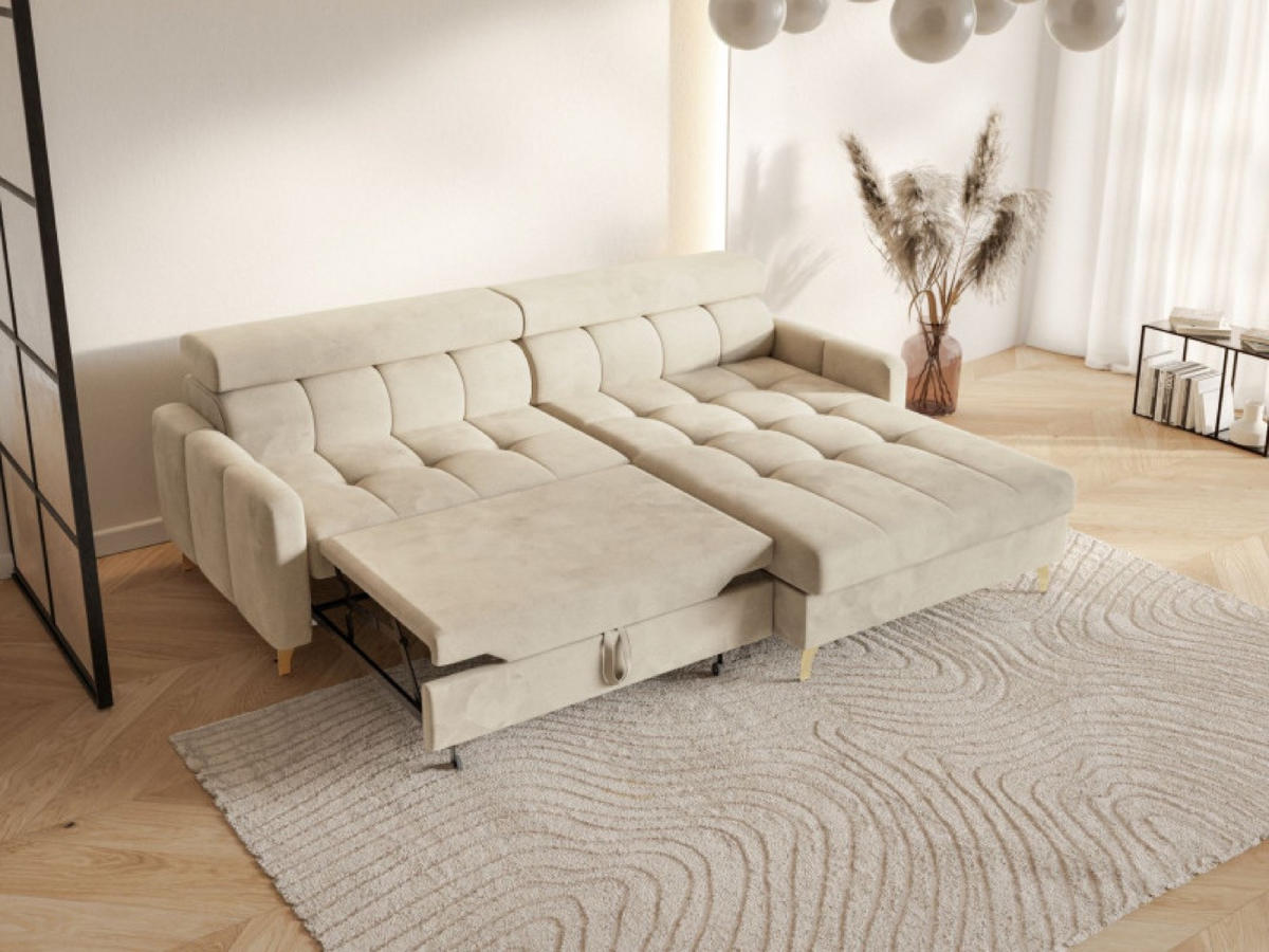 ECKSOFA Creme BAMBINO Mit Verstellbaren Kopfstützen Rechts - Beige/Creme, Textil (174/223cm) - Sepro Meble